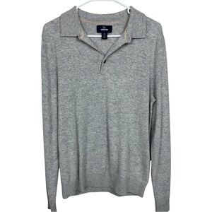 Lands End Men's 100% Cashmere Sweater light grey polo sweater S